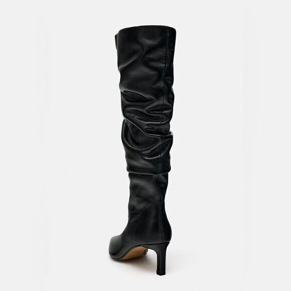 ZARA SLOUCHY LEATHER KNEE HIGH HEELED BOOTS - Picture 6 of 9